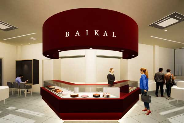 和の趣とブランドカラーの赤を取り入れたバイカル下鴨本店 店内イメージ